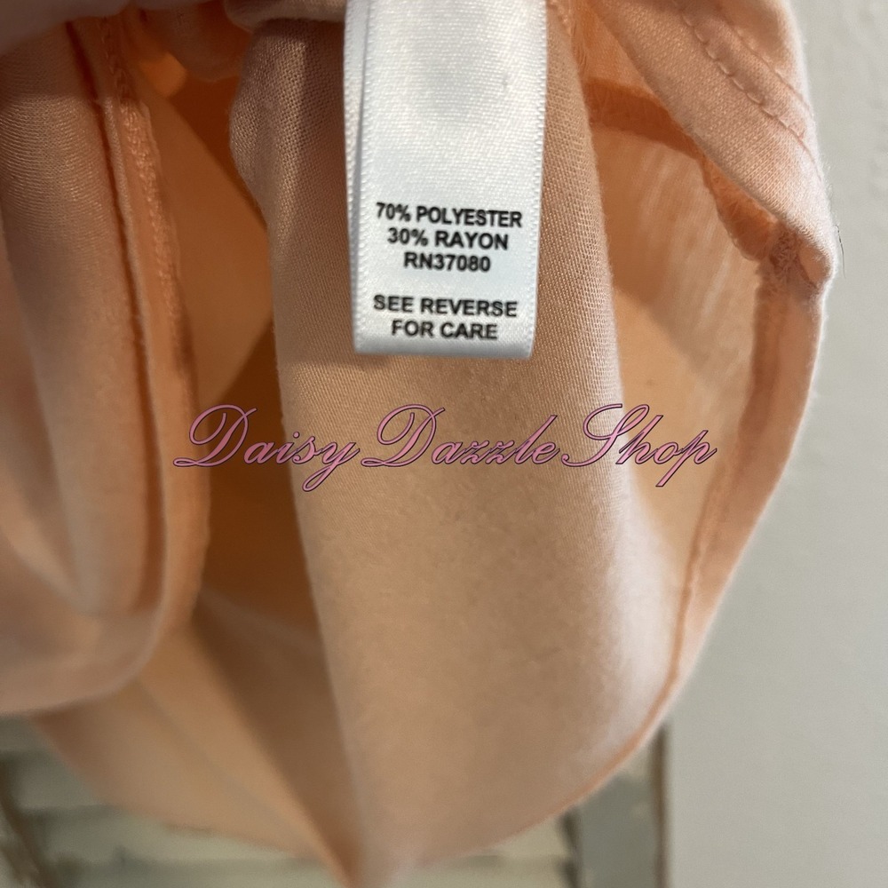 Women's Drape Cowl Neck Crochet Back Detail Top Sz M Short Sleeve Orange Peach - Picture 5 of 8